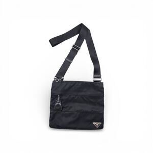 Prada Unisex Triangle Logo Nylon and Leather Crossbody Shoulder Bag Black